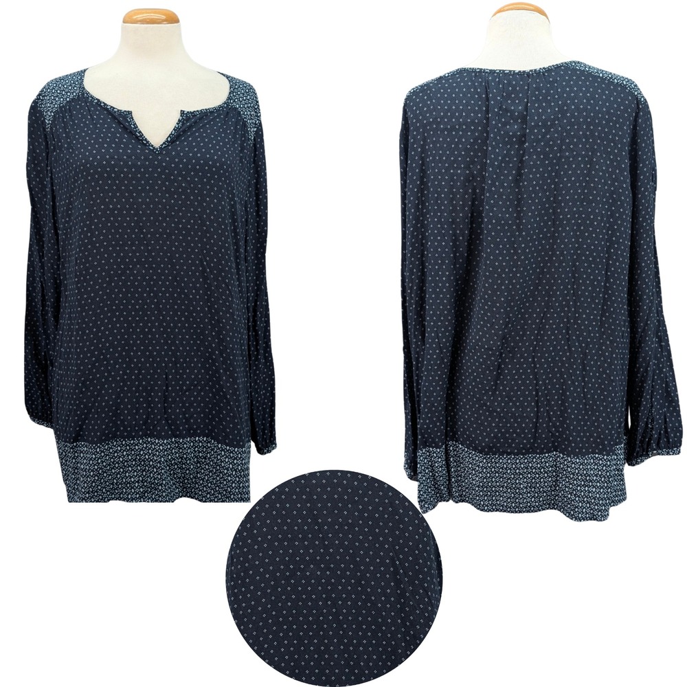 J Jill Rayon Peasant Long Sleeve Blouse Plus Size 1X Pullover V-Neck Rayon Tunic
